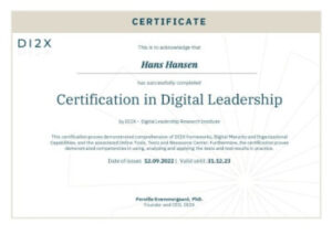 Eksempel på DI2X sertifiserings diplom i digitalt lederskap